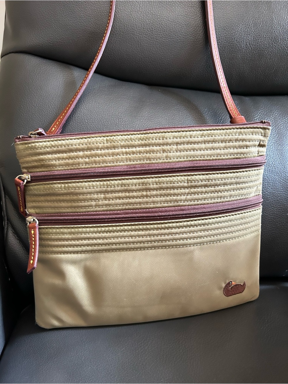 Dooney & Bourke Crossbody Bag in Olive Green with Brown Accents